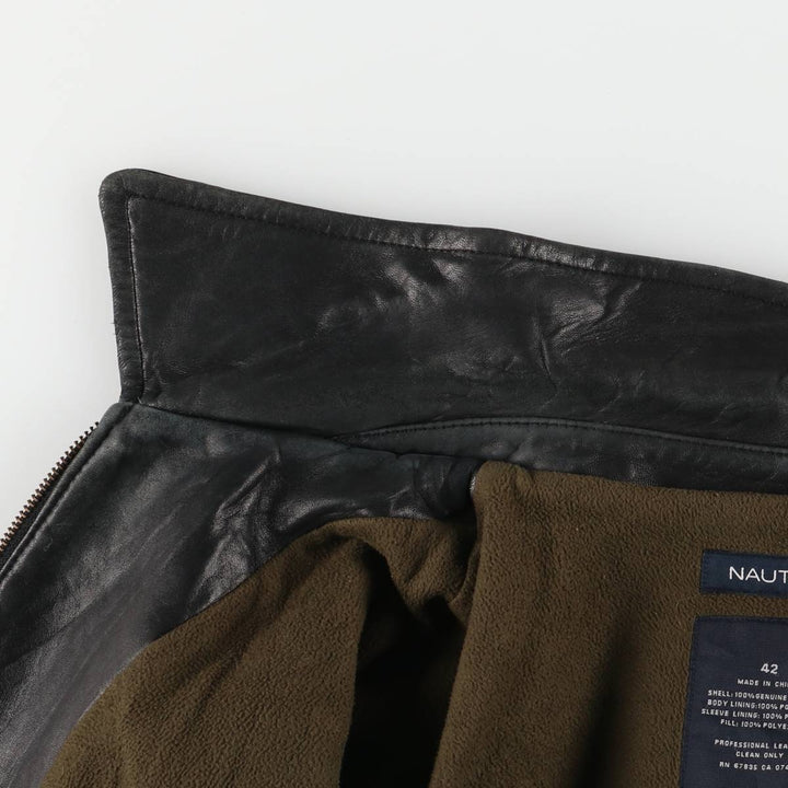 NAUTICA Swing Top Padded Leather Blouson, Men's Size L genuine leather black type Vintage Second Hand