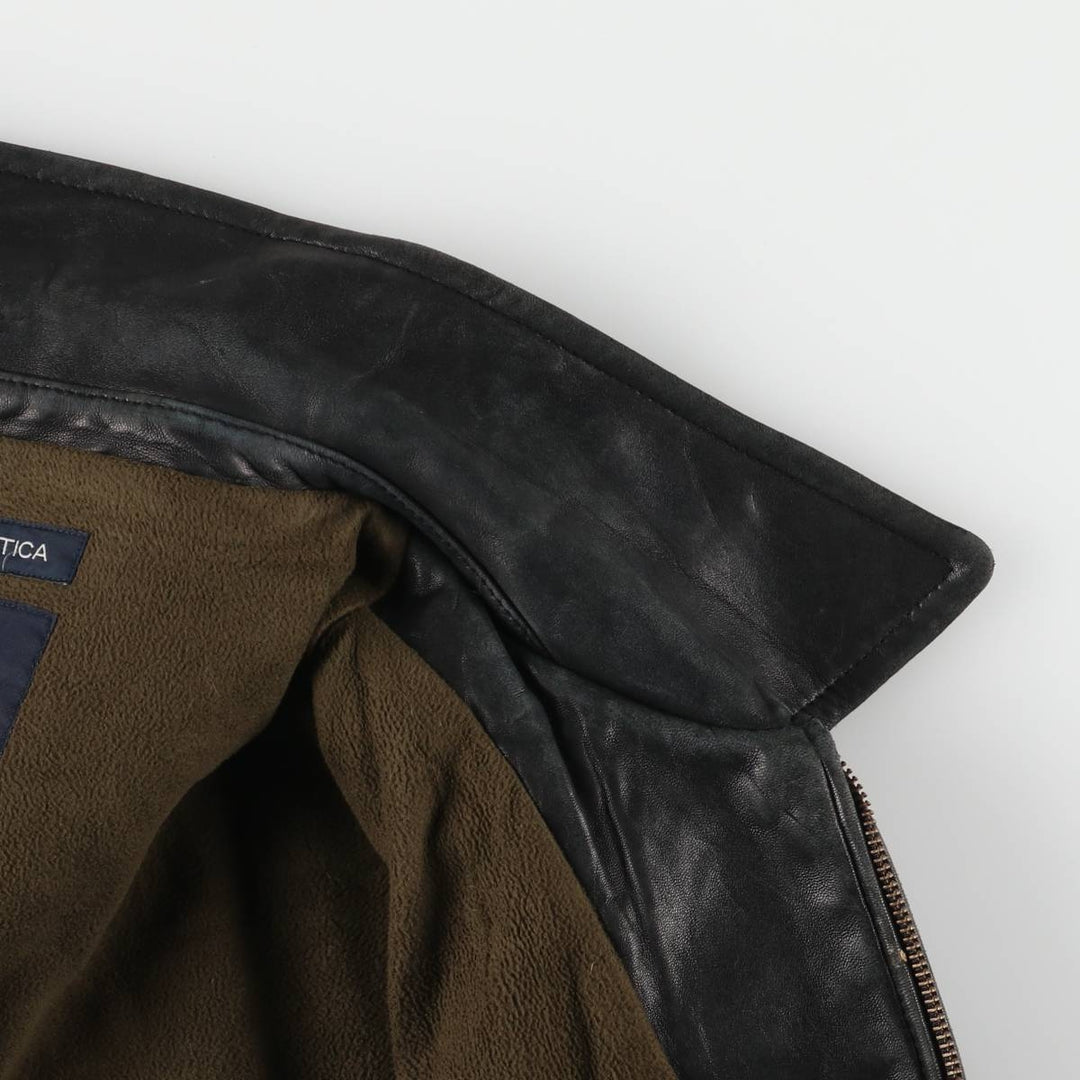 NAUTICA Swing Top Padded Leather Blouson, Men's Size L genuine leather black type Vintage Second Hand