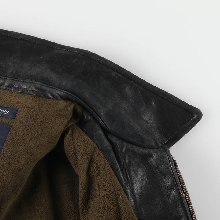 NAUTICA Swing Top Padded Leather Blouson, Men's Size L genuine leather black type Vintage Second Hand