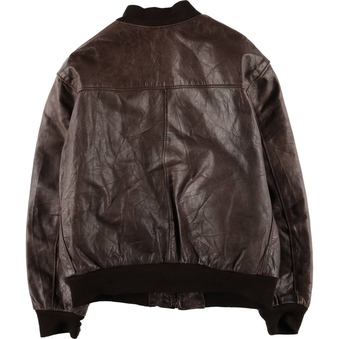 Padded leather blouson, men's size M unclear brown type Vintage Second Hand