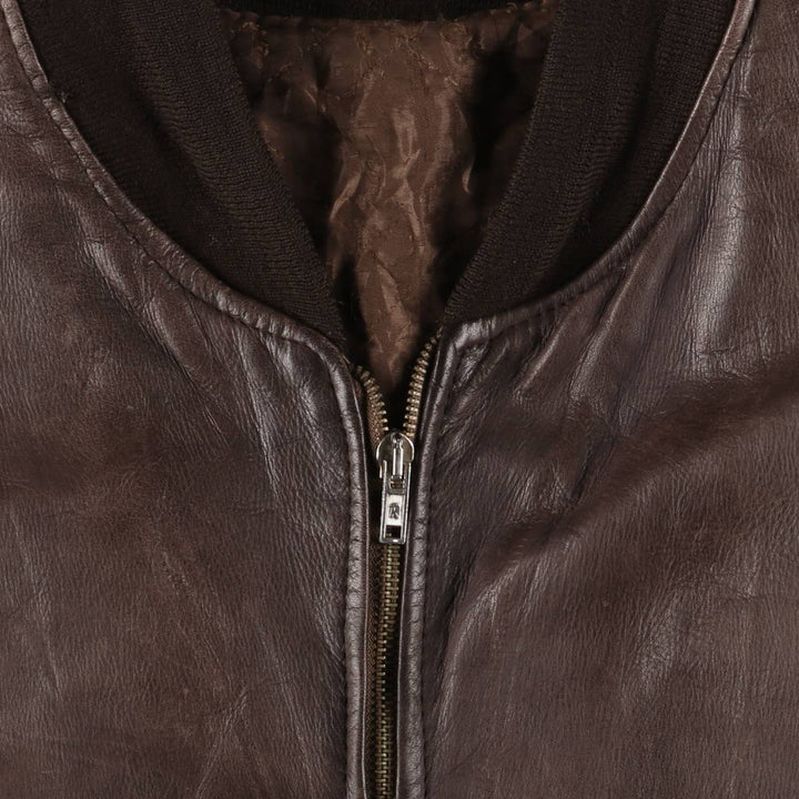 Padded leather blouson, men's size M unclear brown type Vintage Second Hand