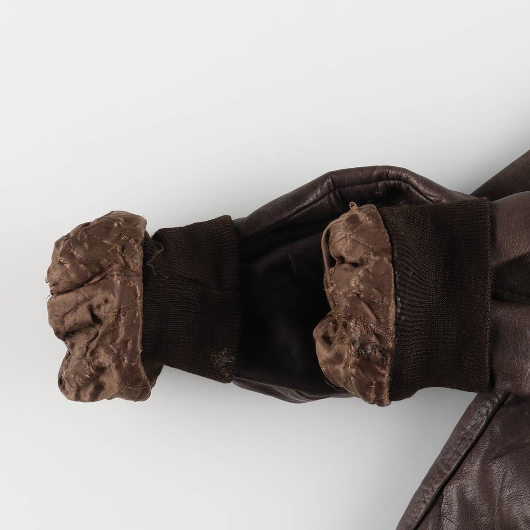 Padded leather blouson, men's size M unclear brown type Vintage Second Hand