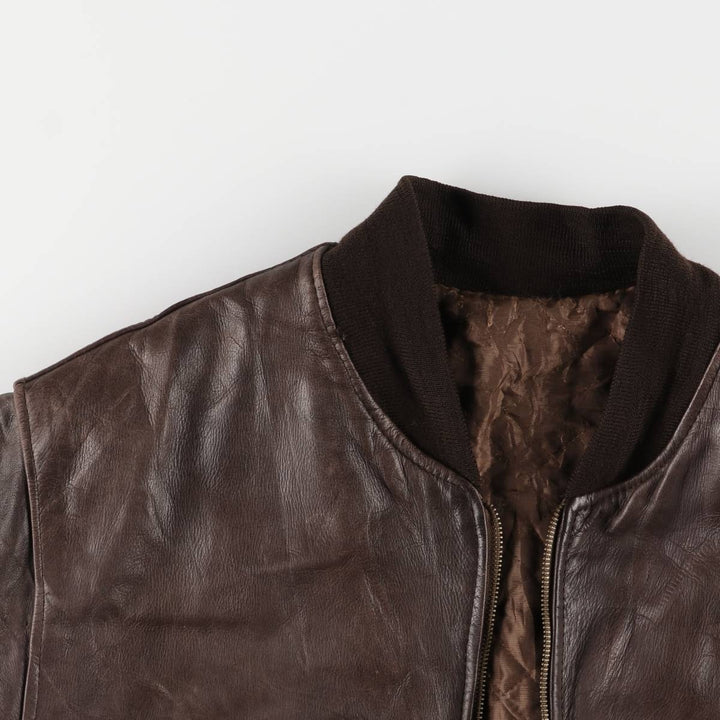 Padded leather blouson, men's size M unclear brown type Vintage Second Hand