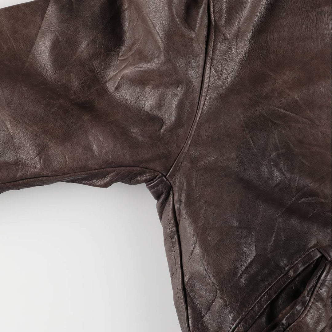 Padded leather blouson, men's size M unclear brown type Vintage Second Hand