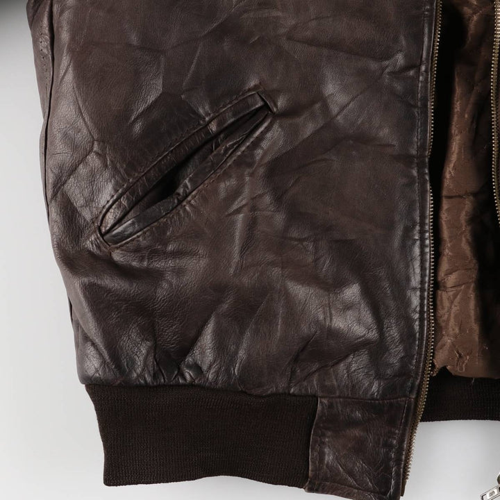 Padded leather blouson, men's size M unclear brown type Vintage Second Hand