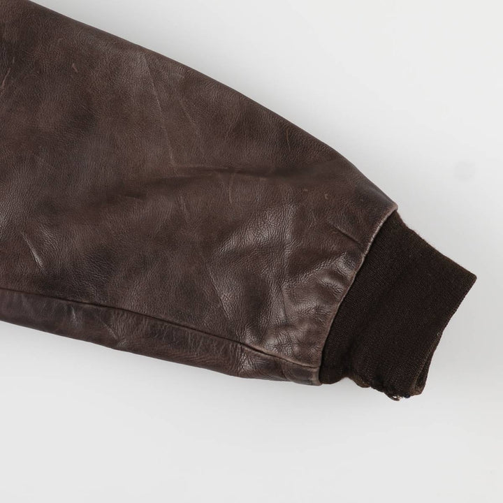 Padded leather blouson, men's size M unclear brown type Vintage Second Hand