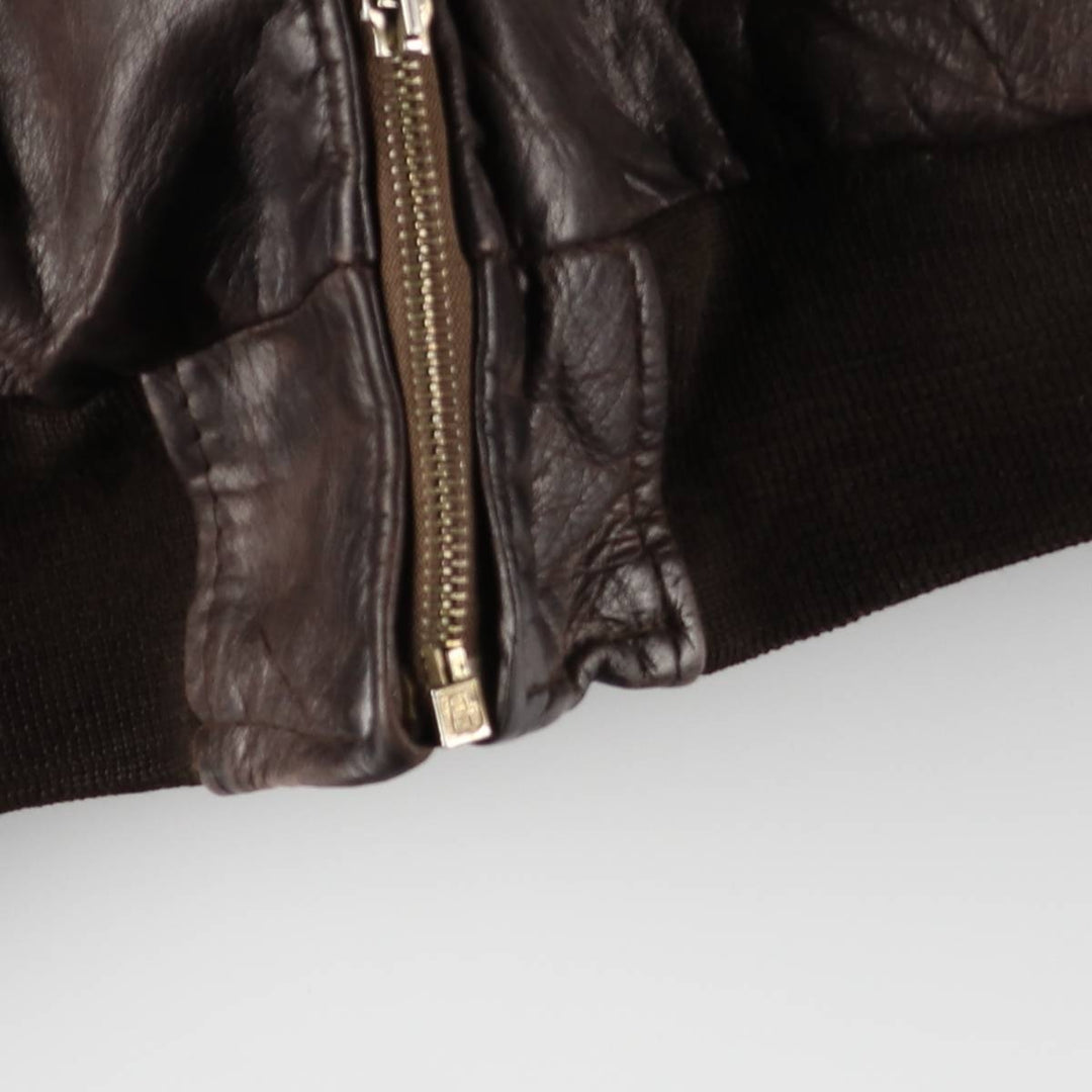 Padded leather blouson, men's size M unclear brown type Vintage Second Hand