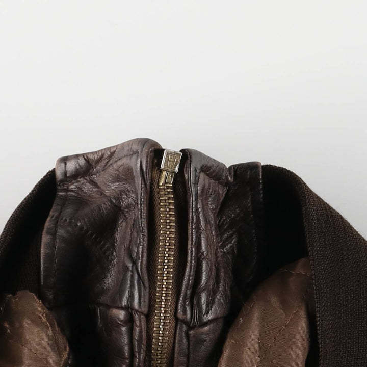 Padded leather blouson, men's size M unclear brown type Vintage Second Hand