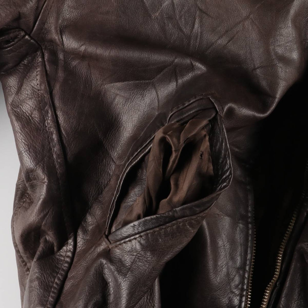 Padded leather blouson, men's size M unclear brown type Vintage Second Hand