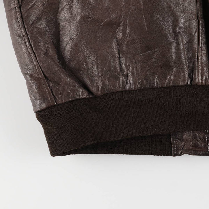 Padded leather blouson, men's size M unclear brown type Vintage Second Hand