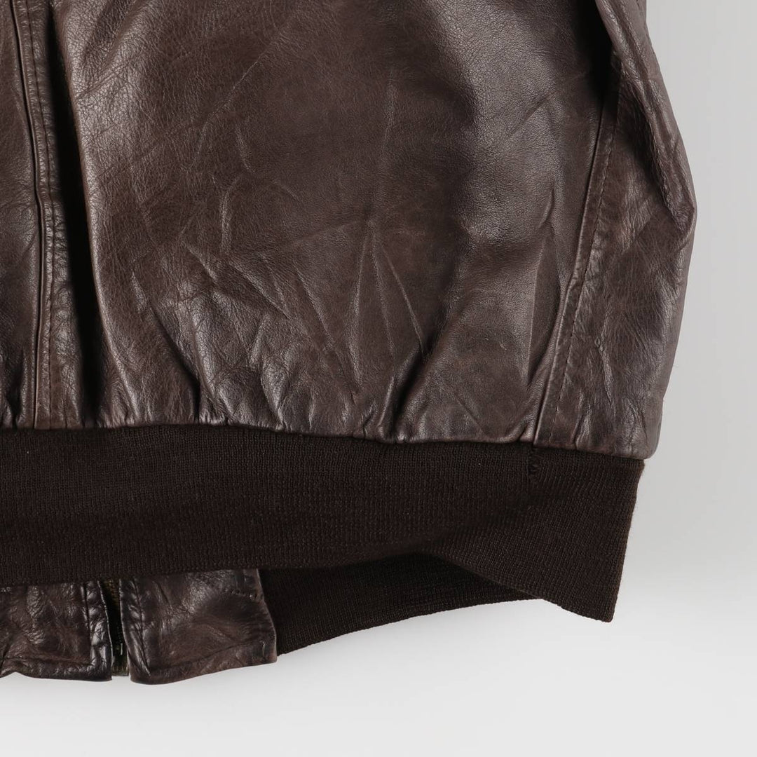 Padded leather blouson, men's size M unclear brown type Vintage Second Hand