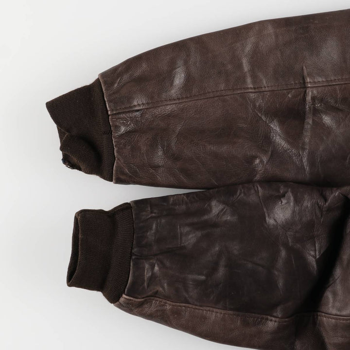 Padded leather blouson, men's size M unclear brown type Vintage Second Hand