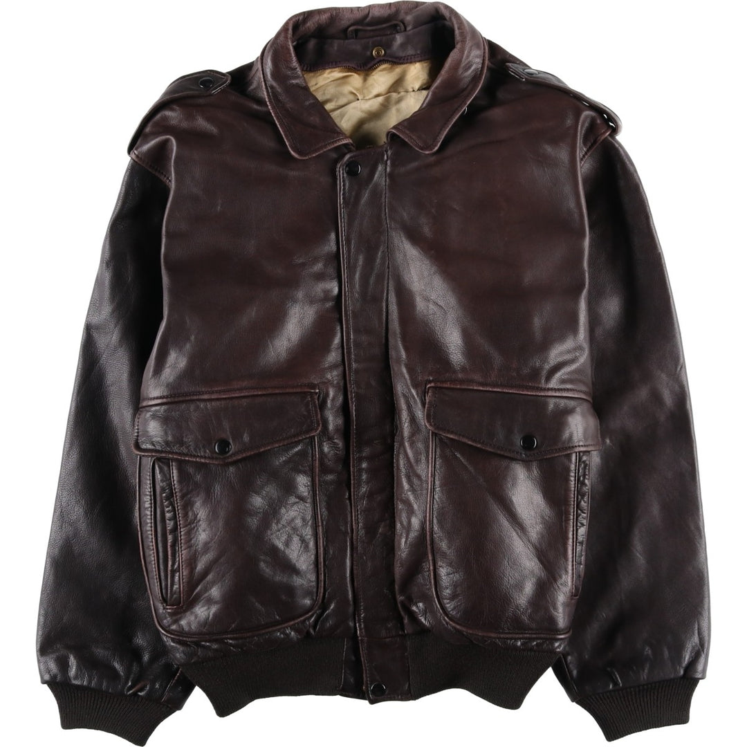 A-2 type leather flight jacket, men's XL size Genuine Leather Cowhide brown type Vintage Second Hand