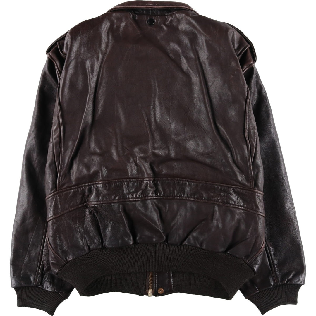 A-2 type leather flight jacket, men's XL size Genuine Leather Cowhide brown type Vintage Second Hand