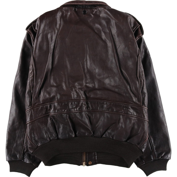 A-2 type leather flight jacket, men's XL size Genuine Leather Cowhide brown type Vintage Second Hand