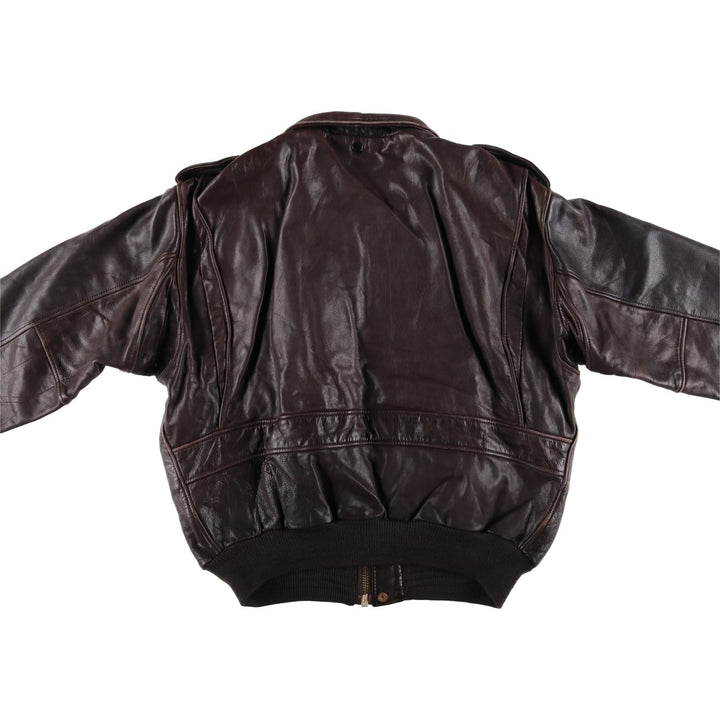A-2 type leather flight jacket, men's XL size Genuine Leather Cowhide brown type Vintage Second Hand