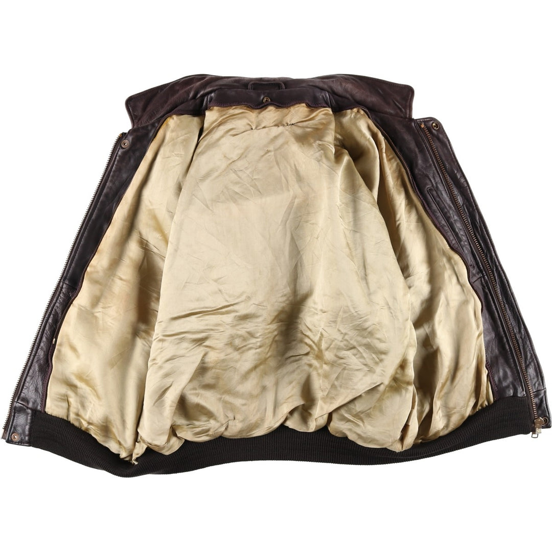 A-2 type leather flight jacket, men's XL size Genuine Leather Cowhide brown type Vintage Second Hand