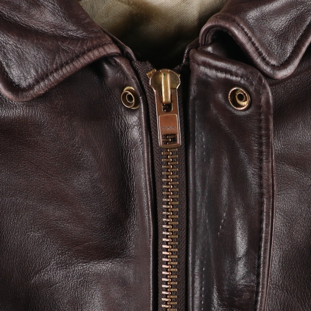 A-2 type leather flight jacket, men's XL size Genuine Leather Cowhide brown type Vintage Second Hand