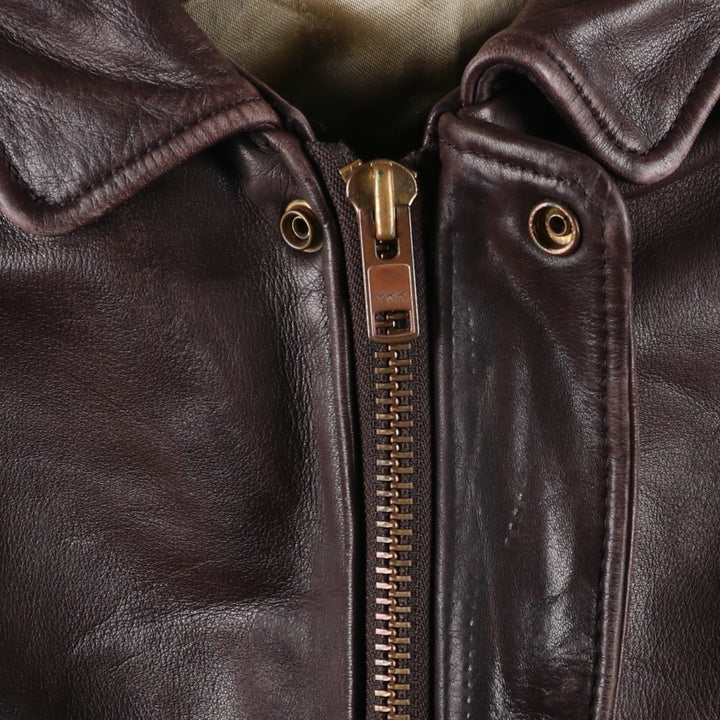 A-2 type leather flight jacket, men's XL size Genuine Leather Cowhide brown type Vintage Second Hand