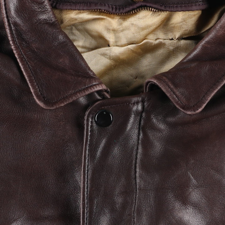 A-2 type leather flight jacket, men's XL size Genuine Leather Cowhide brown type Vintage Second Hand