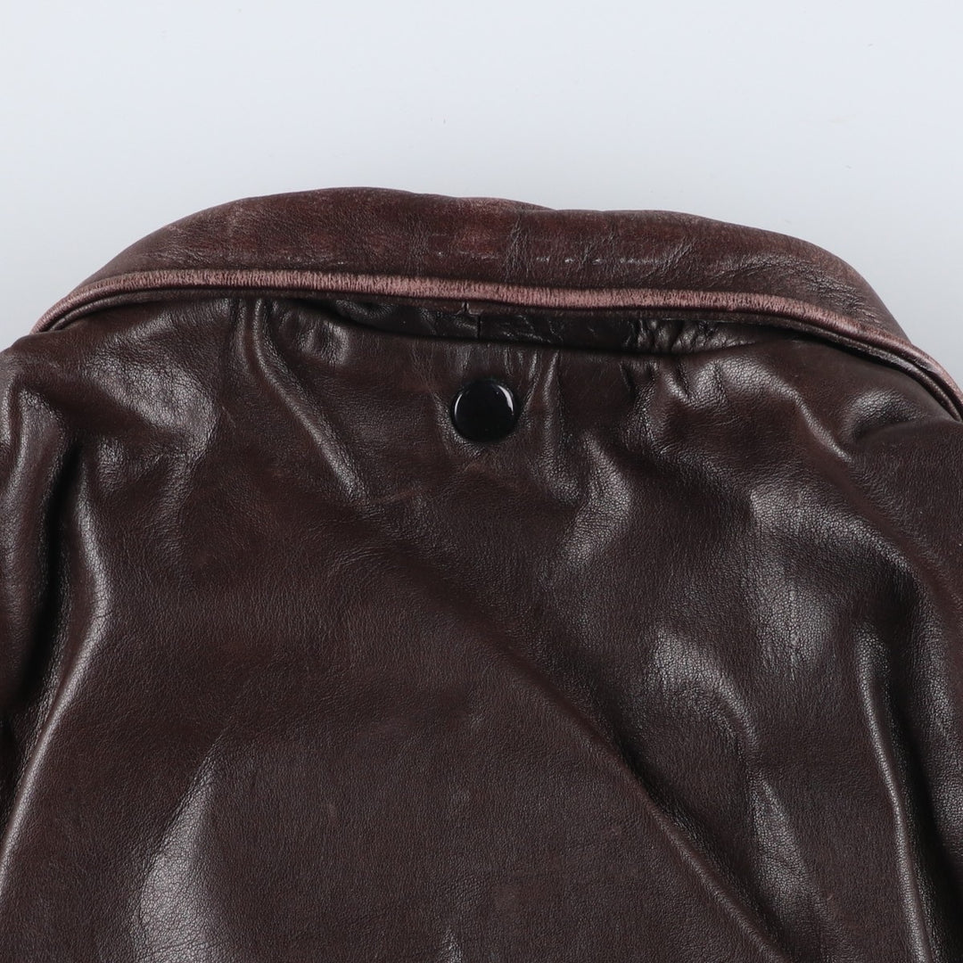 A-2 type leather flight jacket, men's XL size Genuine Leather Cowhide brown type Vintage Second Hand