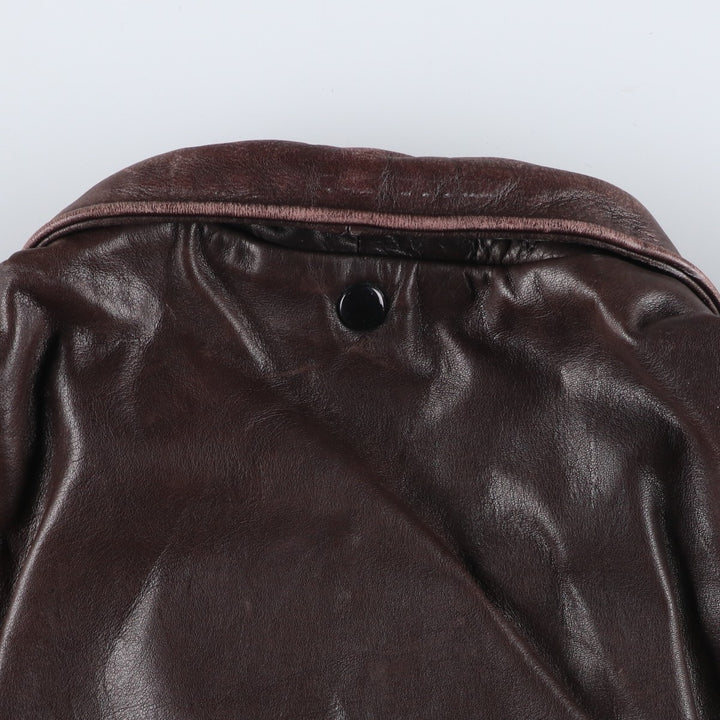 A-2 type leather flight jacket, men's XL size Genuine Leather Cowhide brown type Vintage Second Hand