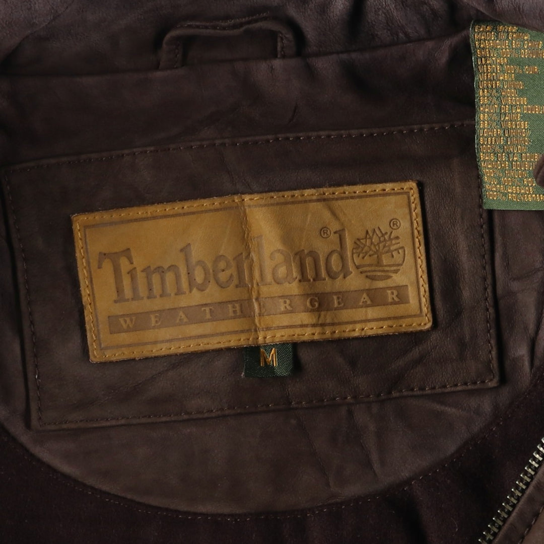 90s-00'S Timberland WEATHERGEAR padded leather jacket, men's size M genuine leather brown type Vintage Second Hand