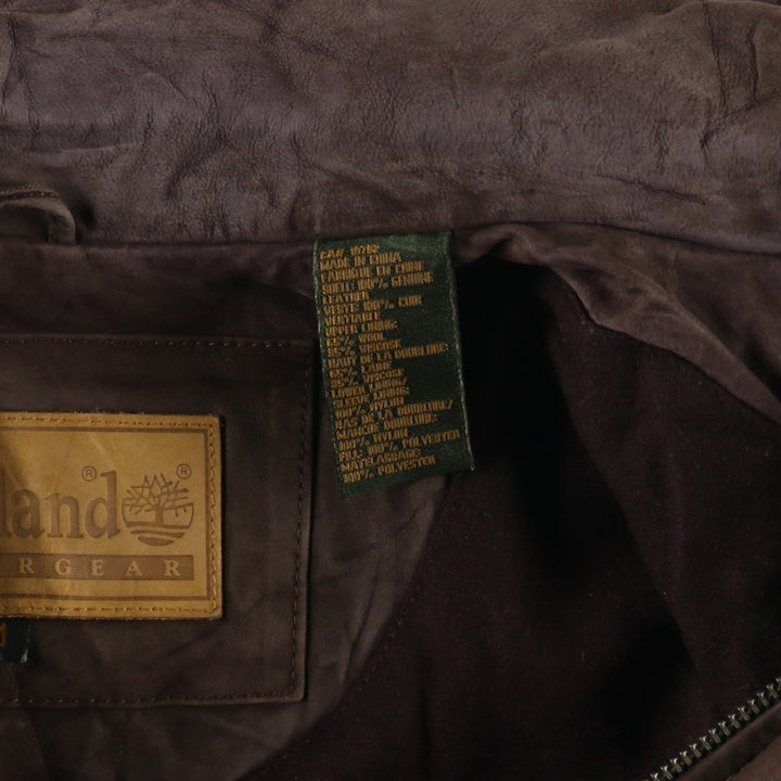 90s-00'S Timberland WEATHERGEAR padded leather jacket, men's size M genuine leather brown type Vintage Second Hand