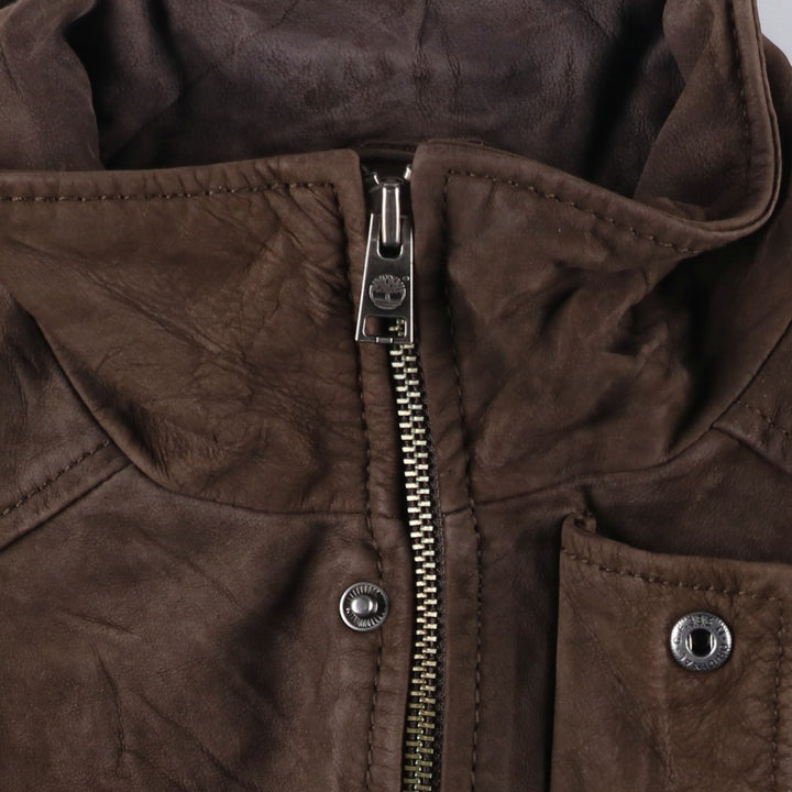 90s-00'S Timberland WEATHERGEAR padded leather jacket, men's size M genuine leather brown type Vintage Second Hand