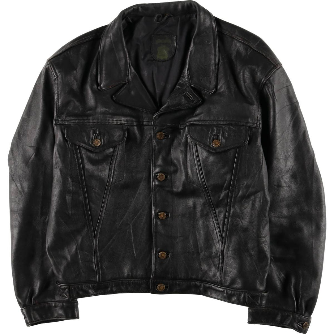 Polo Trucker Jacket, Leather Blouson Type, Men's XXL genuine leather black type Vintage Second Hand