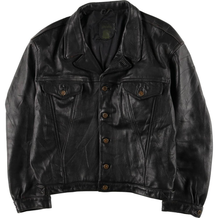 Polo Trucker Jacket, Leather Blouson Type, Men's XXL genuine leather black type Vintage Second Hand