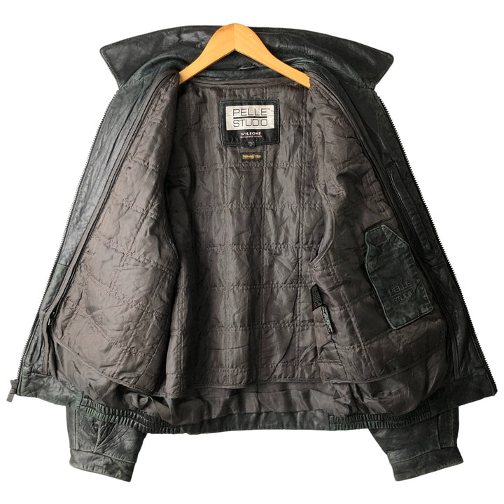 Wilsons Leather Pelle Studio Swing-Top Padded Leather Blouson, Men's Size Medium genuine leather black type Vintage Second Hand