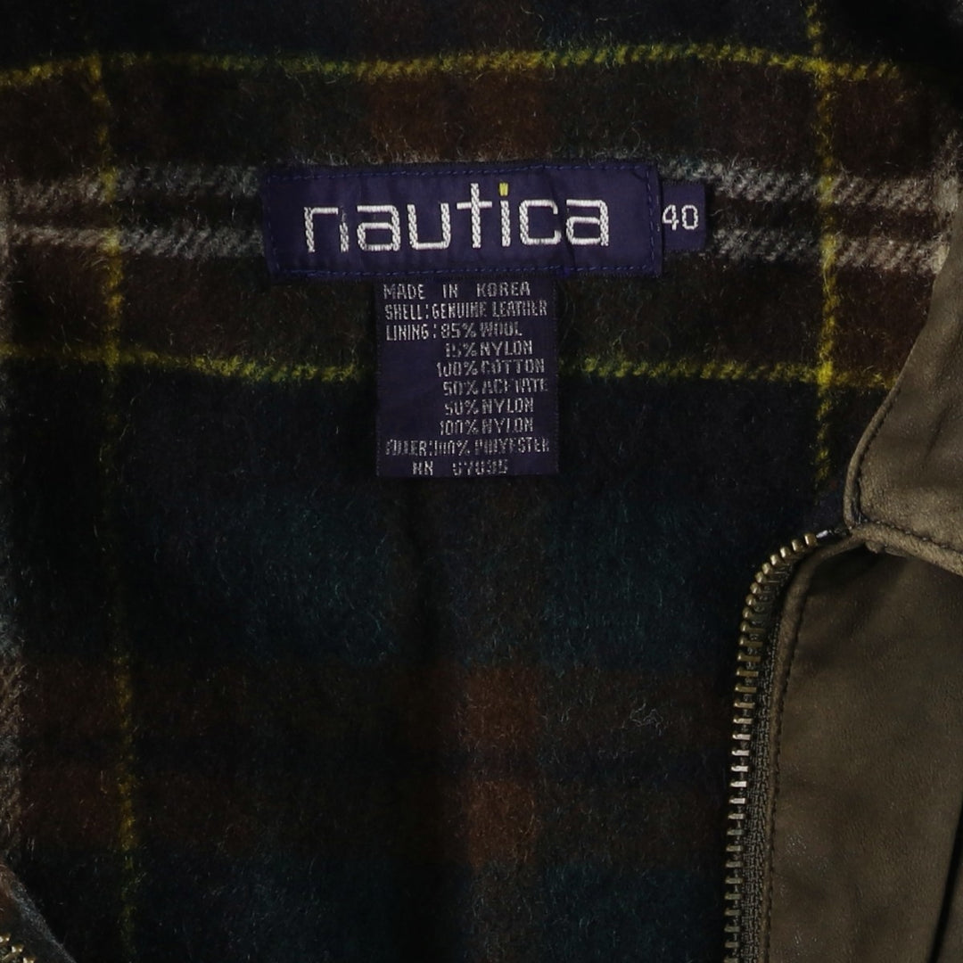 90'S Vintage Nautica Padded Leather Jacket, Men's Size L genuine leather brown type Vintage Second Hand