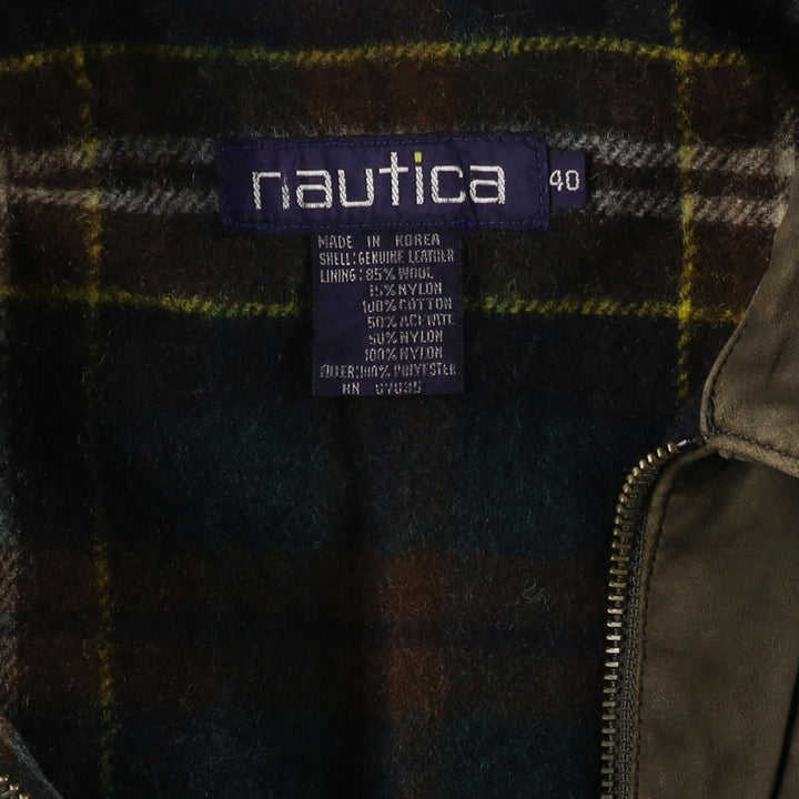 90'S Vintage Nautica Padded Leather Jacket, Men's Size L genuine leather brown type Vintage Second Hand
