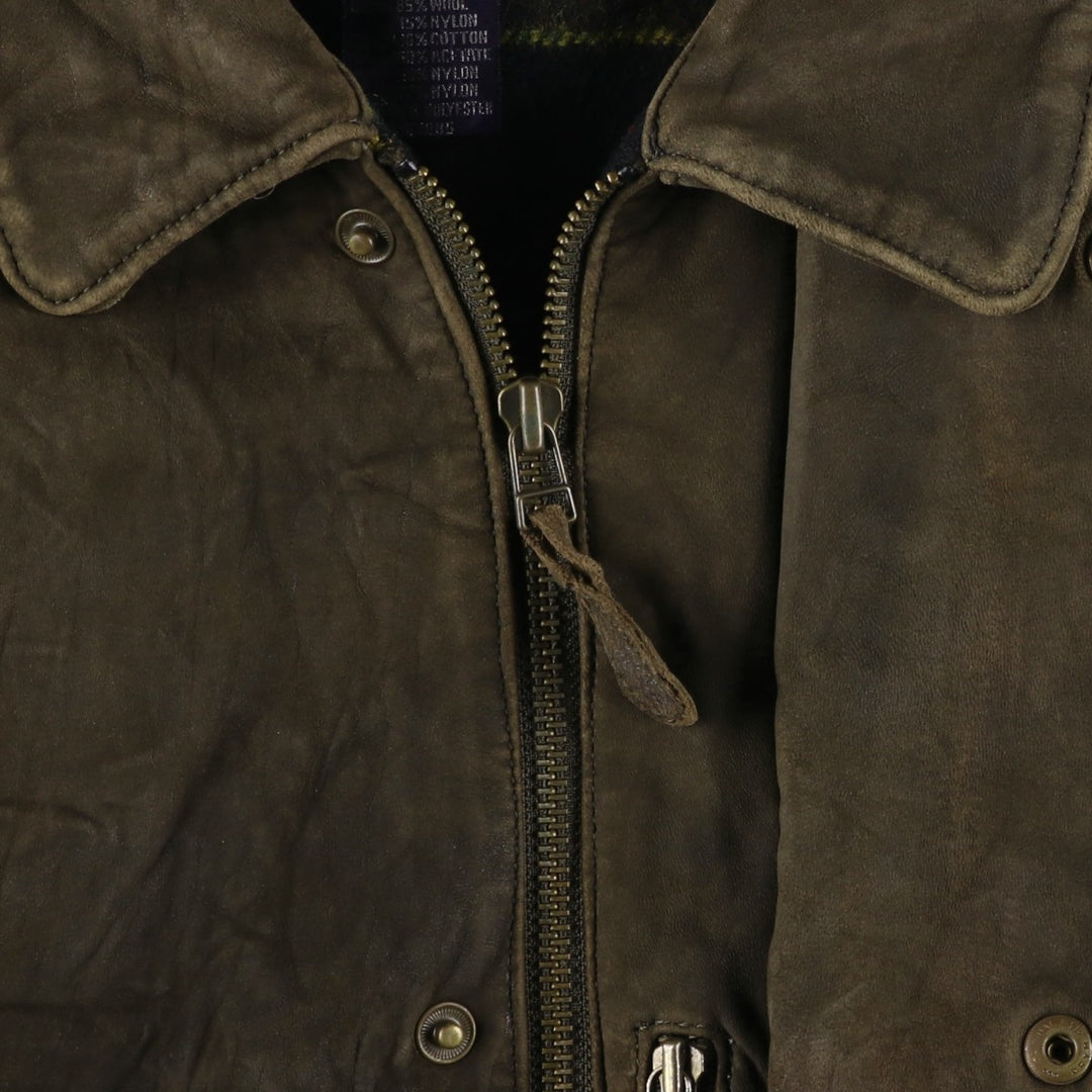 90'S Vintage Nautica Padded Leather Jacket, Men's Size L genuine leather brown type Vintage Second Hand