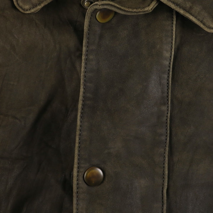 90'S Vintage Nautica Padded Leather Jacket, Men's Size L genuine leather brown type Vintage Second Hand