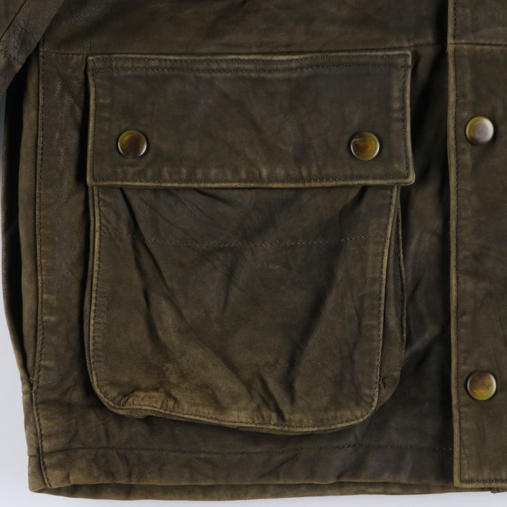 90'S Vintage Nautica Padded Leather Jacket, Men's Size L genuine leather brown type Vintage Second Hand