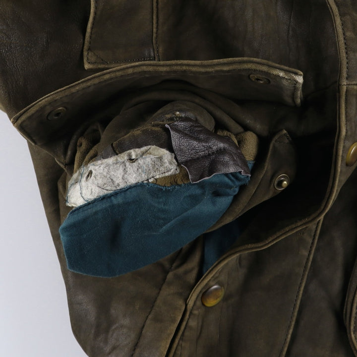 90'S Vintage Nautica Padded Leather Jacket, Men's Size L genuine leather brown type Vintage Second Hand