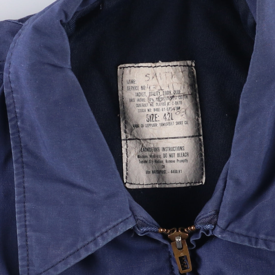 Vintage 1980'S Utility Jacket, Dark Blue, Military Utility Jacket, Made in USA, Men's Size L polyester navy blue type Vintage Second Hand