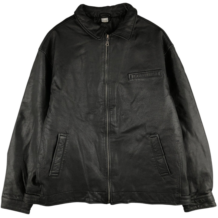 Swing-top type padded leather blouson, men's size XL genuine leather black type Vintage Second Hand