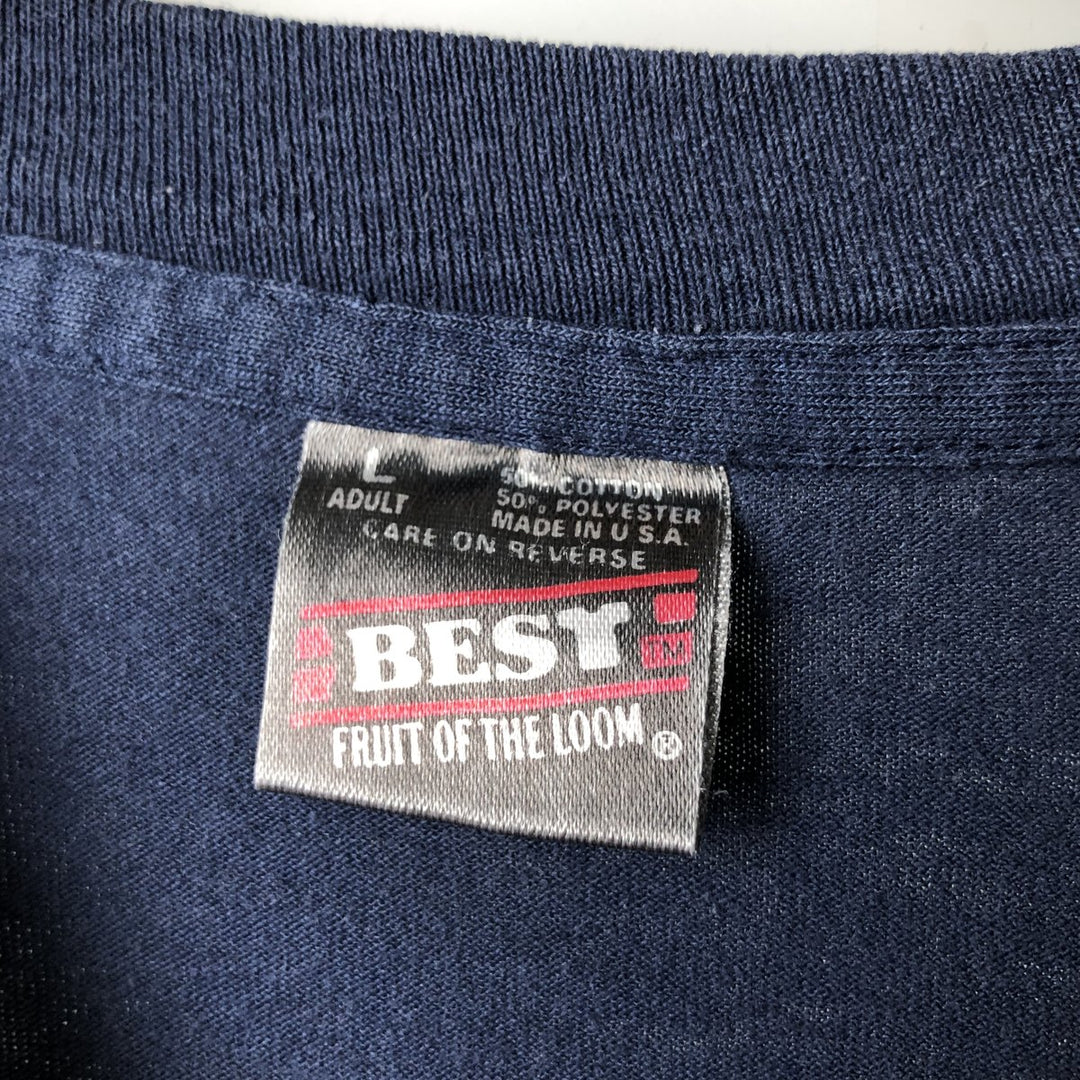 90'S Fruit of the Loom printed T-shirt, made in the USA, men's size L, vintage cotton navy blue type Vintage Second Hand