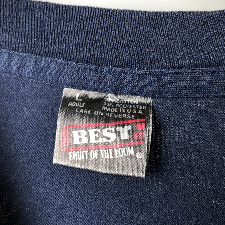 90'S Fruit of the Loom printed T-shirt, made in the USA, men's size L, vintage cotton navy blue type Vintage Second Hand