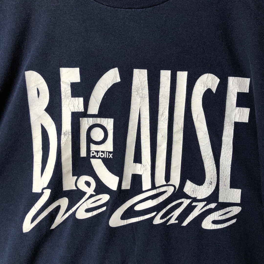 90'S Fruit of the Loom printed T-shirt, made in the USA, men's size L, vintage cotton navy blue type Vintage Second Hand
