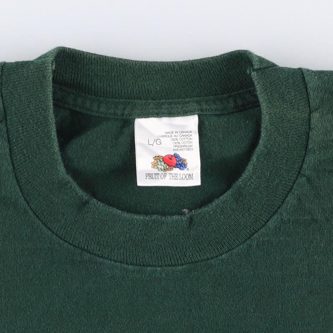 Vintage 90'S Fruit of the Loom print T-shirt, Made in Canada, Men's Size Large cotton green type Vintage Second Hand