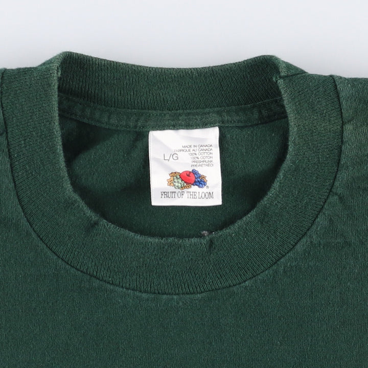 Vintage 90'S Fruit of the Loom print T-shirt, Made in Canada, Men's Size Large cotton green type Vintage Second Hand