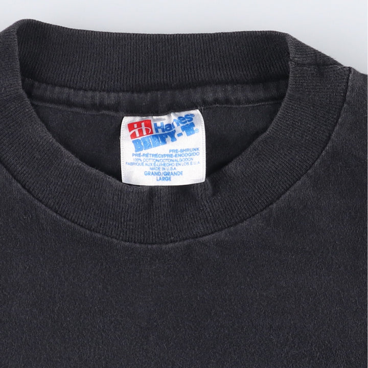 90'S Hanes BEEFY-T Printed T-shirt, Made in USA, Men's L size, Vintage cotton black type Vintage Second Hand