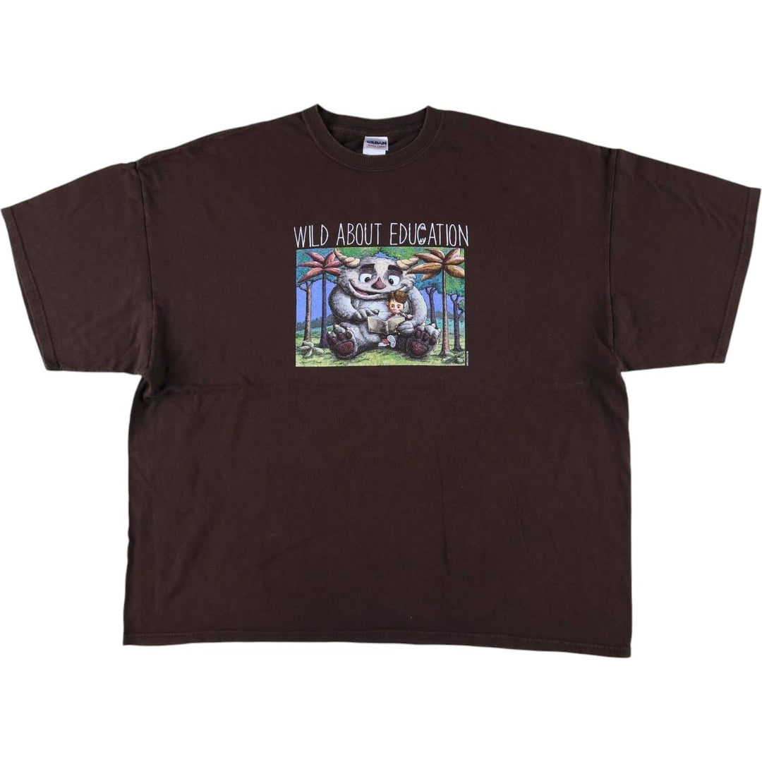 Oversized Gildan "Where the Wild Things Are" Parody Print T-Shirt, Men's Size XXXL cotton Charcoal Vintage Second Hand