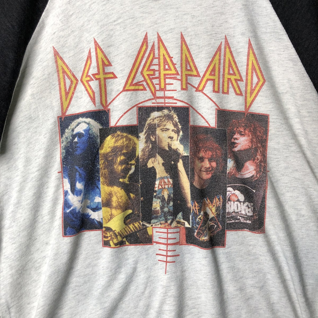 NEXT LEVEL DEF LEPPARD 3/4 Sleeve Raglan Band T-Shirt, Men's Medium, Crew Neck polyester gray type Vintage Second Hand