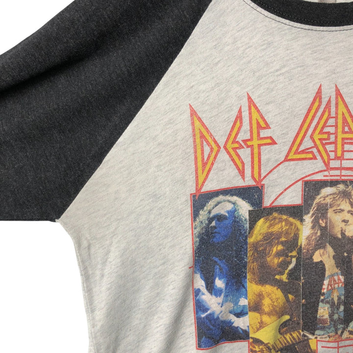 NEXT LEVEL DEF LEPPARD 3/4 Sleeve Raglan Band T-Shirt, Men's Medium, Crew Neck polyester gray type Vintage Second Hand