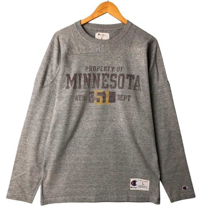 Champion University of Minnesota 3-Print College Football T-Shirt, Men's Size L cotton gray type Vintage Second Hand